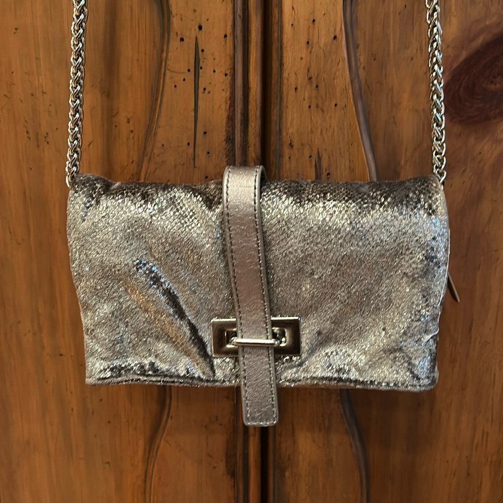 Silver snake skinny bag. Shoulder or clutch